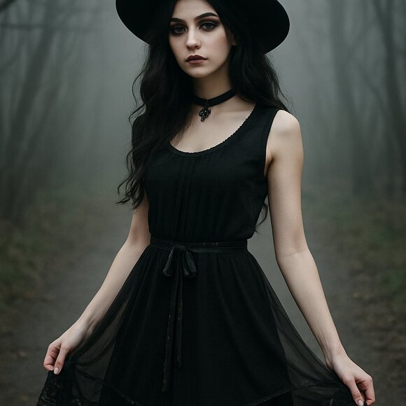 Black Lace Trim Sheer Skirt | Dark Romantic Witchy Goth Fairy Whimsy - Picture 2 of 11